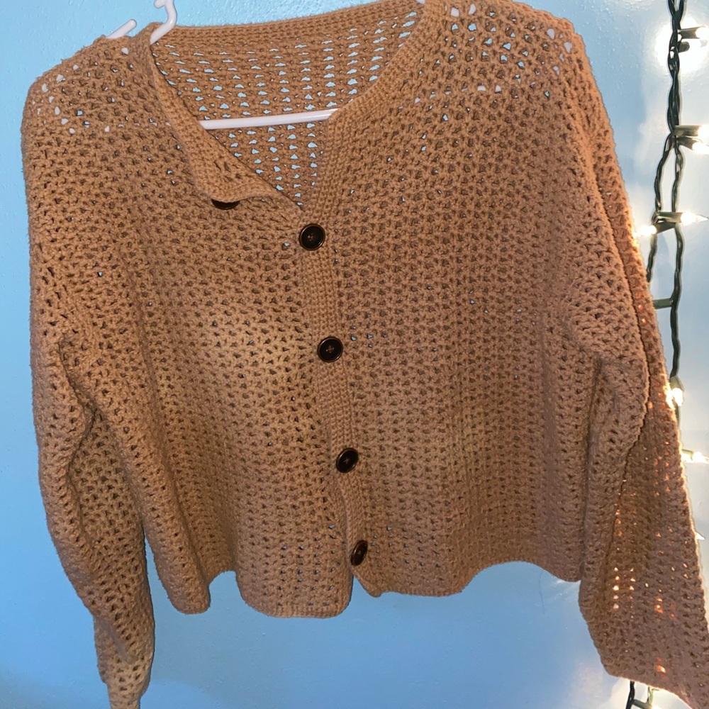 Hand knit button up cropped long sleeve sweater
